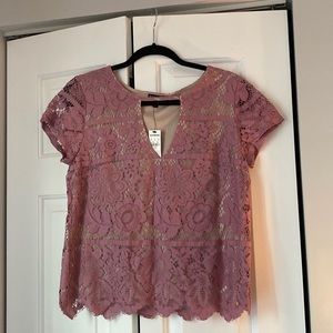 NWT pink Express lace keyhole blouse. Size medium.